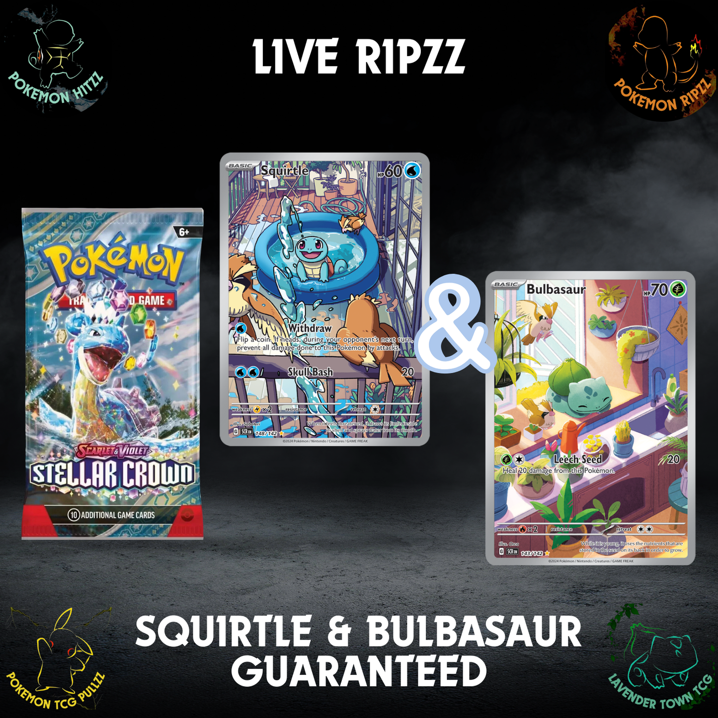 Scarlet & Violet Stellar Crown Squirtle AND Bulbasaur IR's Guaranteed!